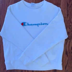 L white reverse weave champion crew neck